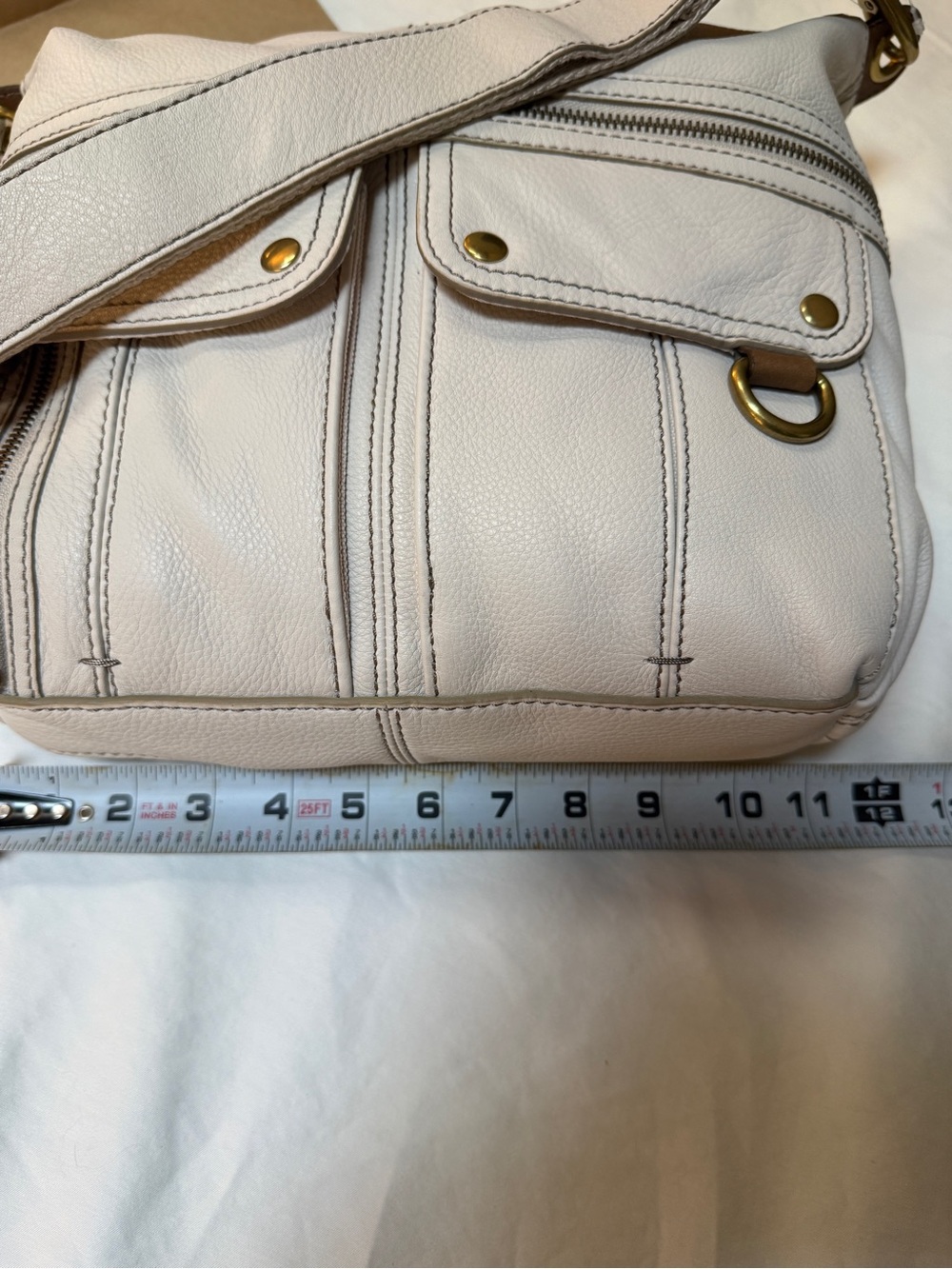 Fossil Morgan Traveler Leather Crossbody Bag Bone Ivory Brass Key Fob NWOT - Picture 12 of 13